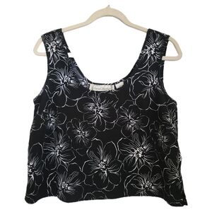 Vintage Sarah Bentley Top PM Petite Medium Black Floral Sleeveless Crop Tank